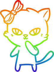 Obraz premium rainbow gradient line drawing cute cartoon cat