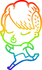 rainbow gradient line drawing cartoon pretty hipster girl