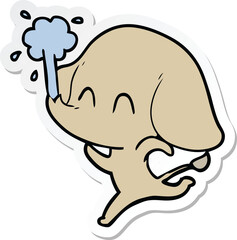 sticker of a cute cartoon elephant spouting water