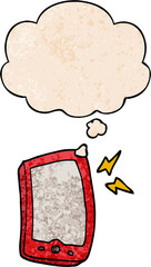 cartoon mobile phone and thought bubble in grunge texture pattern style