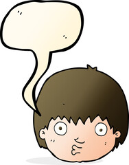 cartoon curious boy with speech bubble