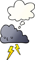 cartoon storm cloud and thought bubble in smooth gradient style
