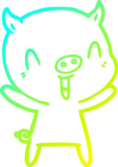 cold gradient line drawing happy cartoon pig