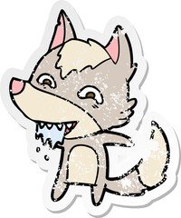 distressed sticker of a cartoon hungry wolf