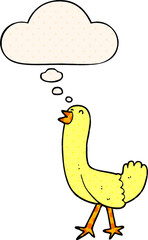 cartoon bird and thought bubble in comic book style