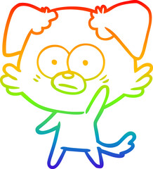 rainbow gradient line drawing nervous dog cartoon waving
