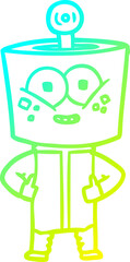 cold gradient line drawing happy cartoon robot