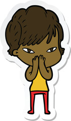 sticker of a cartoon happy woman