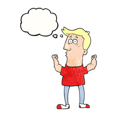 thought bubble textured cartoon surprised man flexing biceps