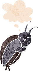 cute cartoon beetle and thought bubble in retro textured style