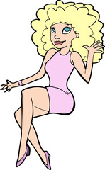 cartoon sitting woman waving