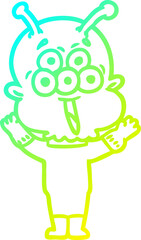 cold gradient line drawing happy cartoon alien