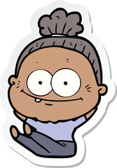 sticker of a cartoon happy old woman