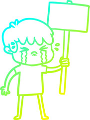 cold gradient line drawing cartoon boy crying