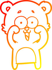 warm gradient line drawing laughing teddy  bear cartoon