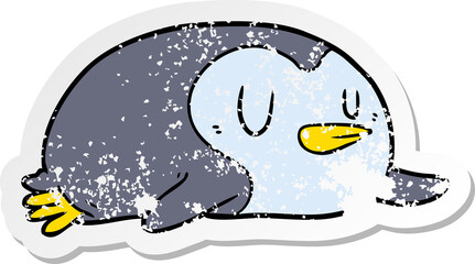 distressed sticker of a cartoon penguin