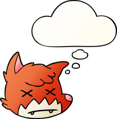 cartoon dead fox face and thought bubble in smooth gradient style