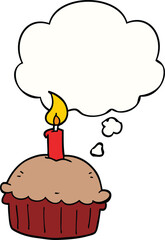 cartoon birthday cupcake and thought bubble