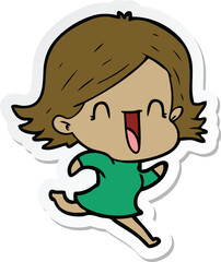 sticker of a cartoon happy woman