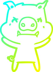 cold gradient line drawing angry cartoon pig