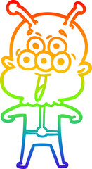 rainbow gradient line drawing happy cartoon alien