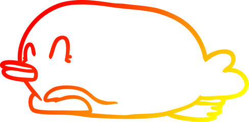 Obraz premium warm gradient line drawing penguin lying on belly