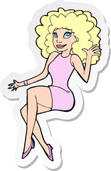 sticker of a cartoon sitting woman waving