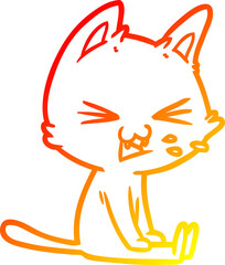 warm gradient line drawing cartoon sitting cat hissing