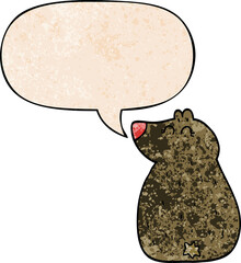 cute cartoon bear and speech bubble in retro texture style