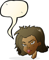 cartoon female face with speech bubble