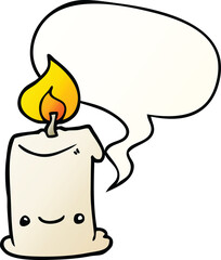 cartoon candle and speech bubble in smooth gradient style