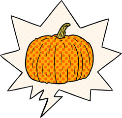 cartoon halloween pumpkin and speech bubble in comic book style
