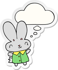 cute cartoon tiny rabbit and thought bubble as a printed sticker