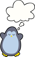 cartoon penguin and thought bubble