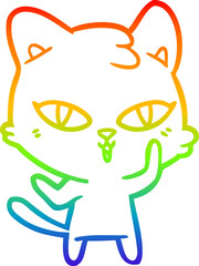 rainbow gradient line drawing cartoon cat