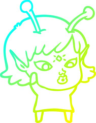 cold gradient line drawing pretty cartoon alien girl
