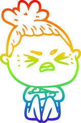 rainbow gradient line drawing cartoon angry woman