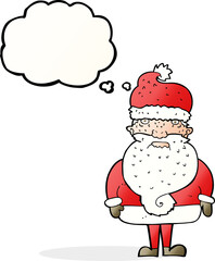 cartoon santa claus with thought bubble