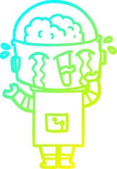 cold gradient line drawing cartoon crying robot