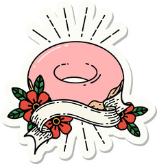 sticker of tattoo style iced donut