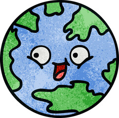 retro grunge texture cartoon planet earth