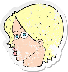 retro distressed sticker of a cartoon female face