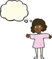 cartoon nervous woman with thought bubble