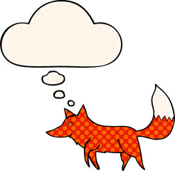 cartoon wolf and thought bubble in comic book style