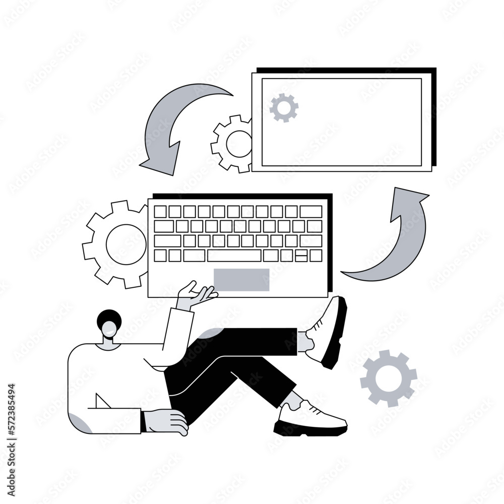 Aufkleber detachable device technology abstract concept vector illustration. removable laptop screen, detachab