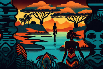 African river art, Illustration, Trees, Plants