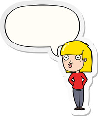 cartoon woman staring and speech bubble sticker