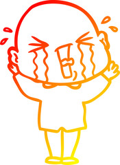 warm gradient line drawing cartoon crying bald man