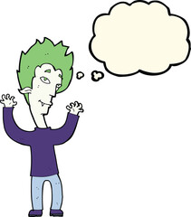 cartoon vampire man with thought bubble