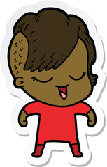 sticker of a happy cartoon girl